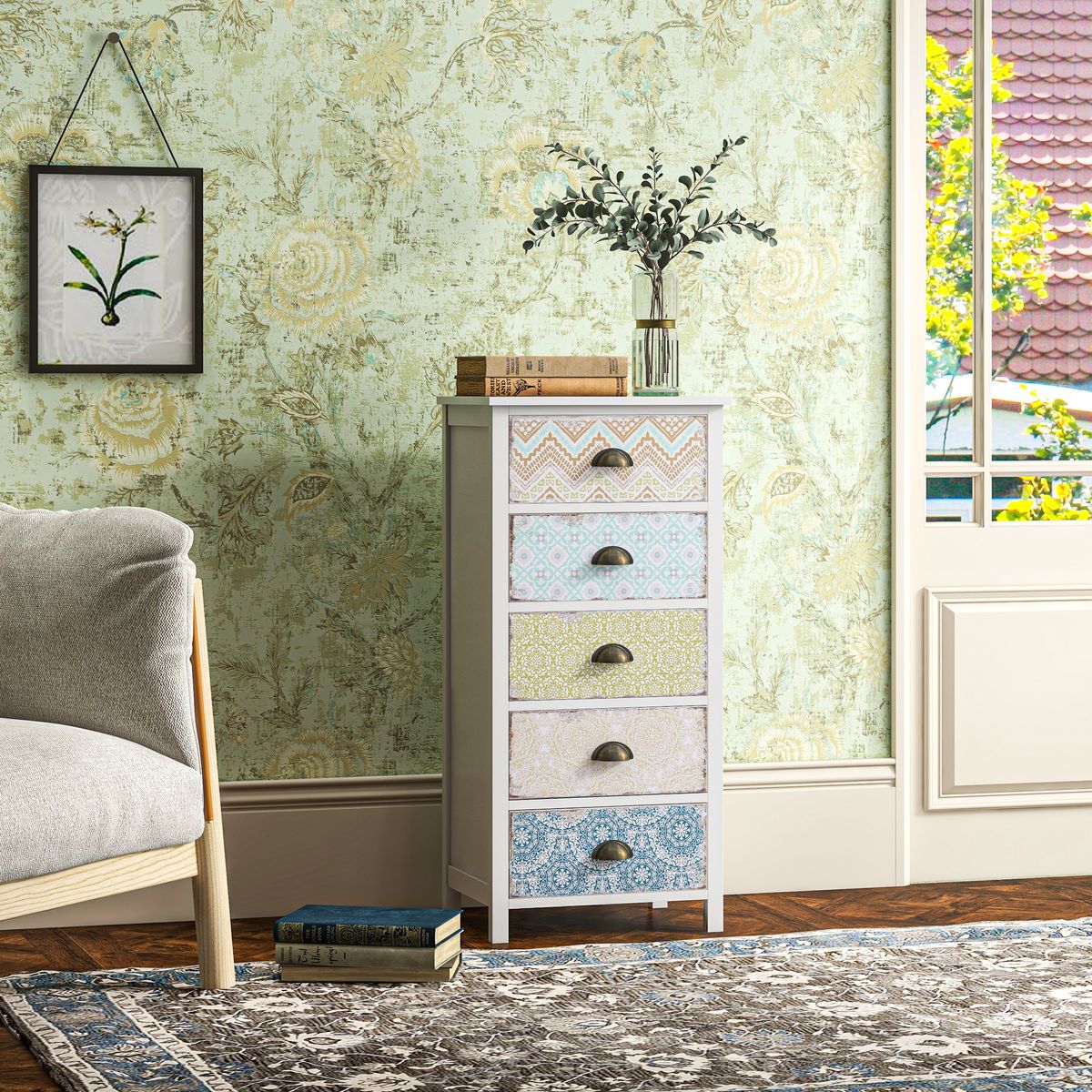 Cajonera Etnika Homcom 5 cajones multicolor 97,5x46x34 cm