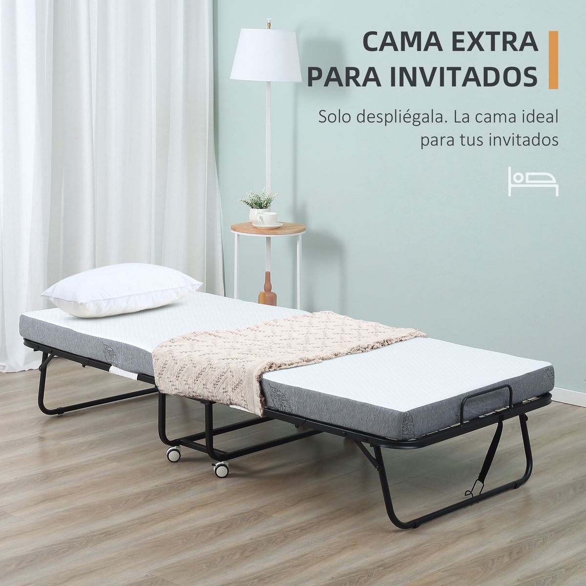 Cama plegable Rilo Homcom portátil con colchón blanco 42,5x200x80 cm