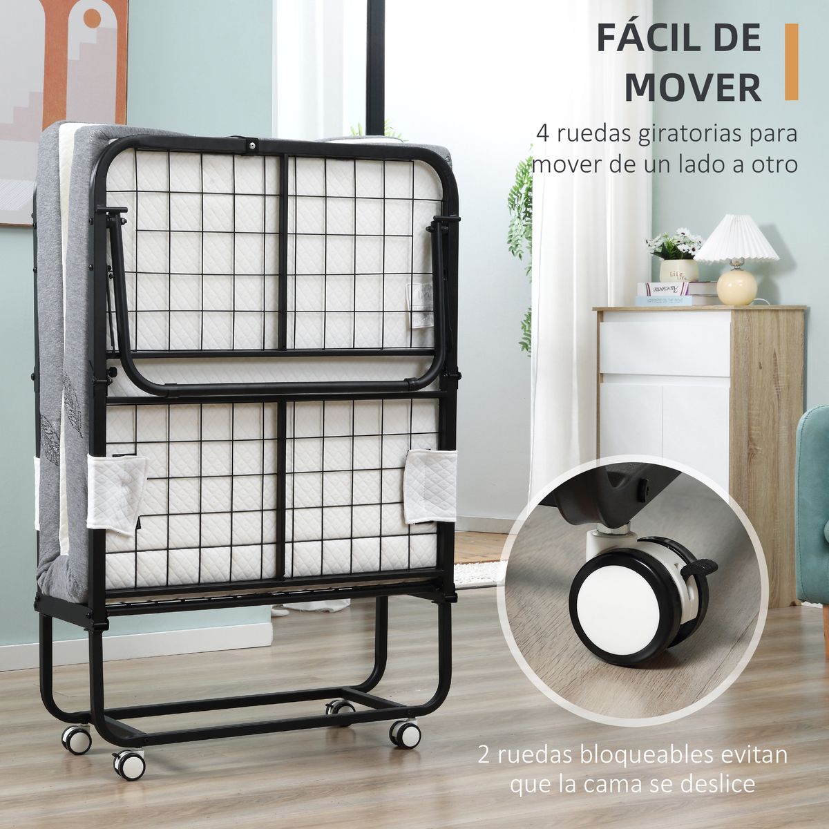 Cama plegable Rilo Homcom portátil con colchón blanco 42,5x200x80 cm