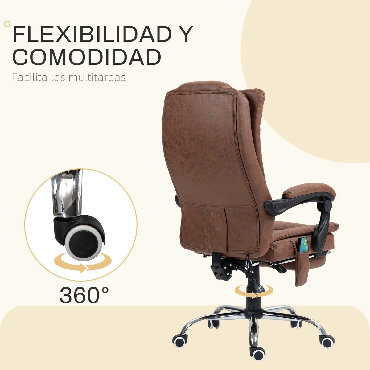 Silla de oficina Helecho Vinsetto 6 puntos de masaje + reposapiés + mando marrón 113-120x62x70 cm
