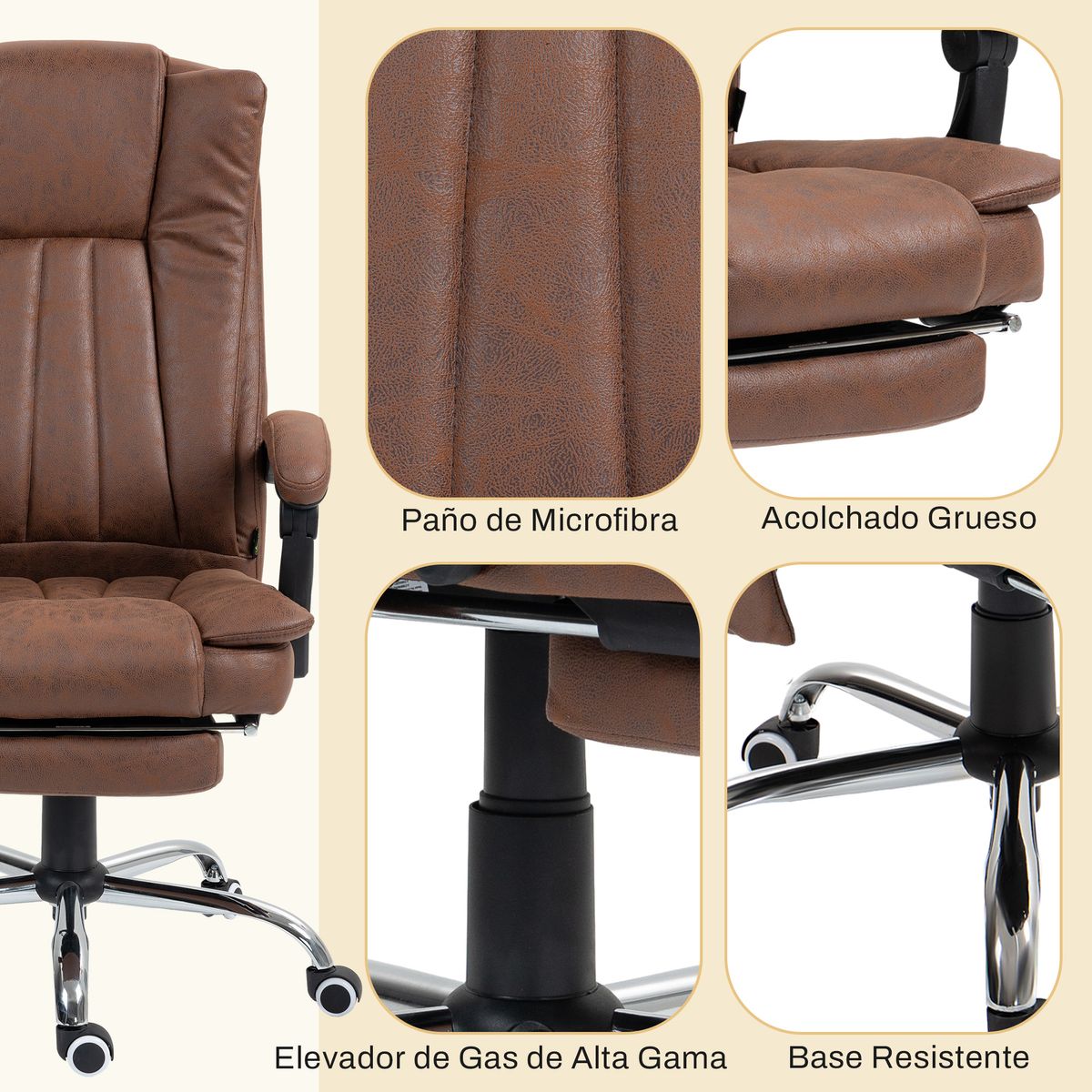 Silla de oficina Helecho Vinsetto 6 puntos de masaje + reposapiés + mando marrón 113-120x62x70 cm