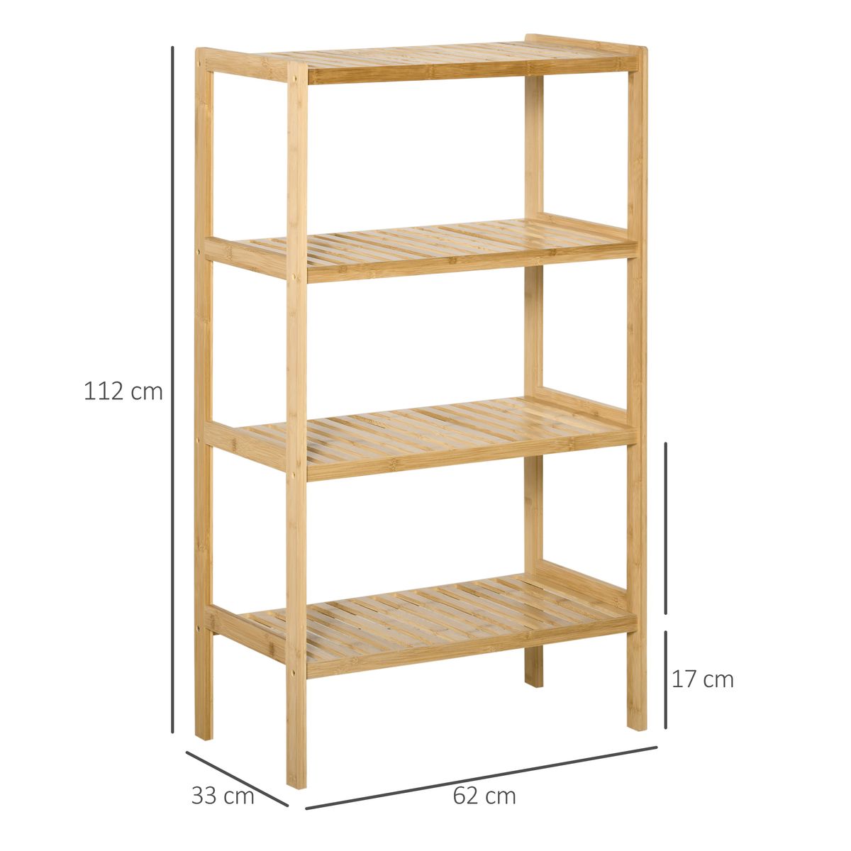 Estantería Rhima Homcom 4 niveles bambú natural 112x62x33 cm medidas