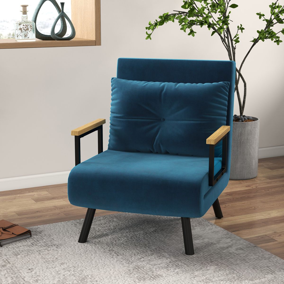 Sofá cama Júpiter Homcom individual diseño 4 en 1 azul 81x63x73 cm