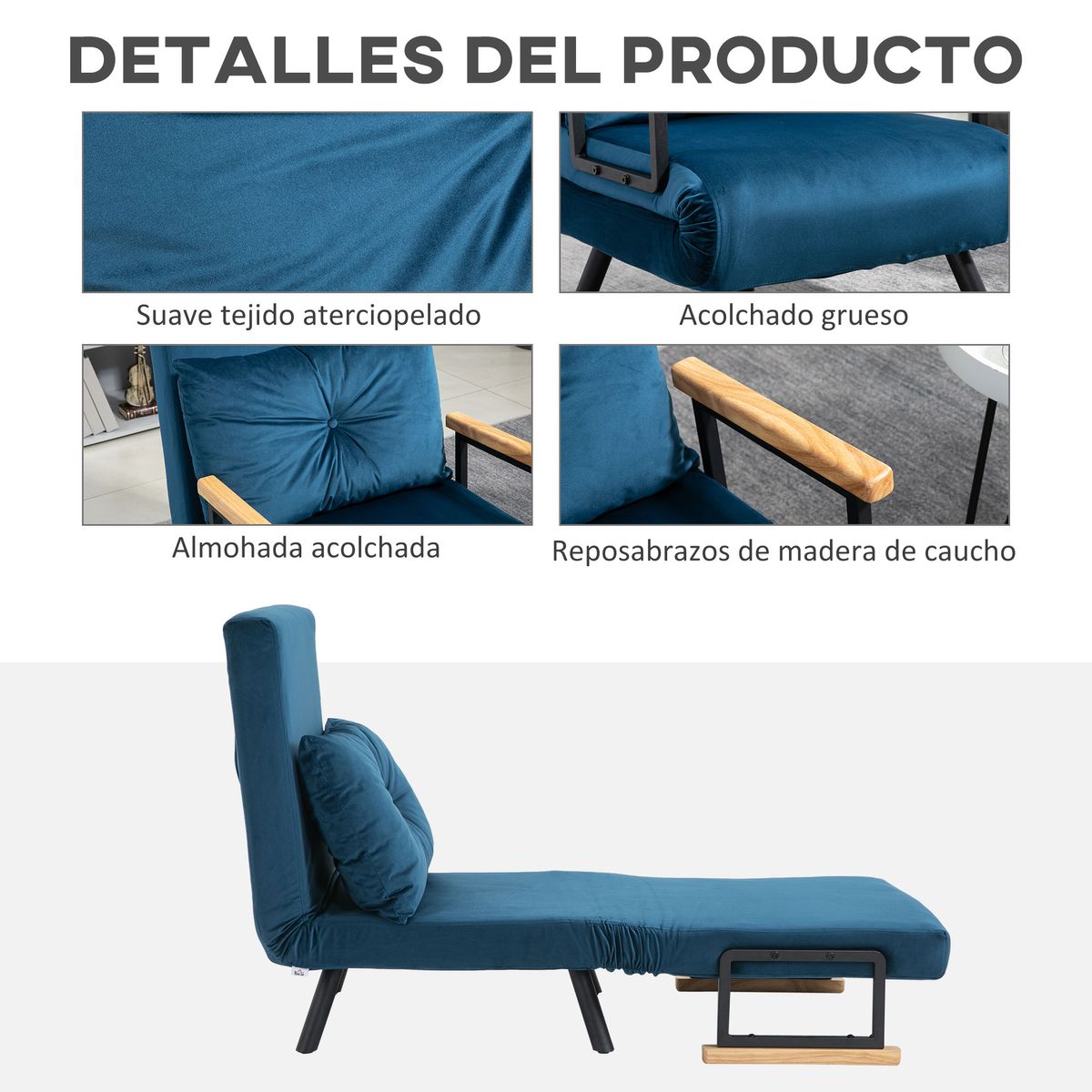 Sofá cama Júpiter Homcom individual diseño 4 en 1 azul 81x63x73 cm