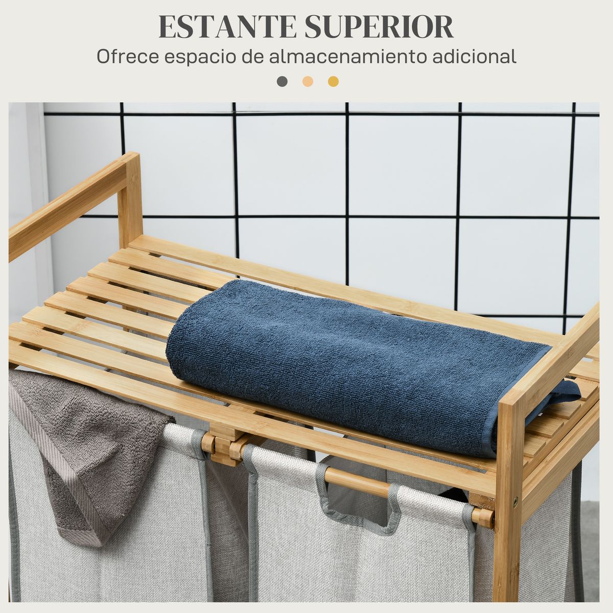 Cesto de ropa sucia Nalón Homcom bambú 2 compartimentos y estante superior gris/natural 73x33x64 cm