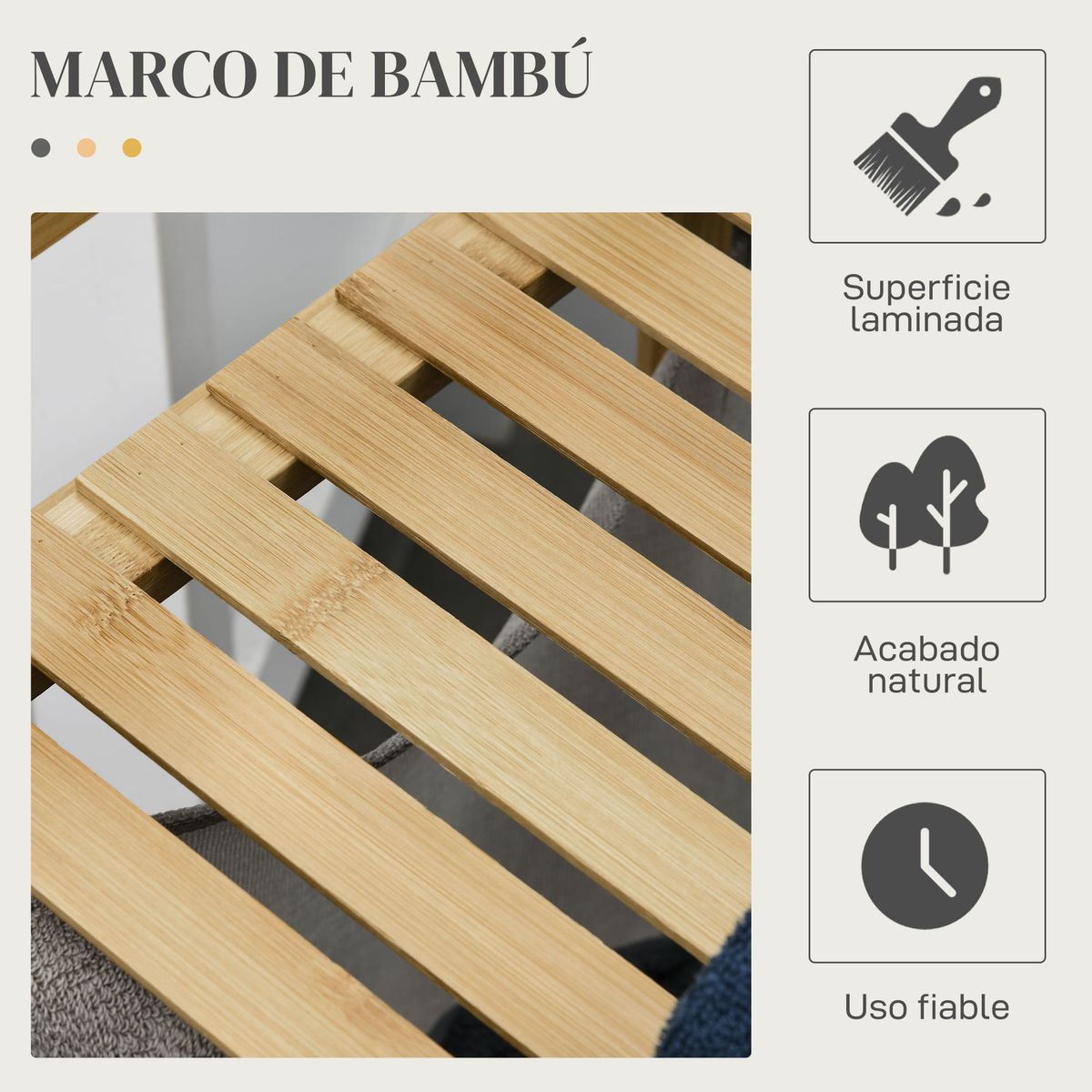 Cesto de ropa sucia Nalón Homcom bambú 2 compartimentos y estante superior gris/natural 73x33x64 cm
