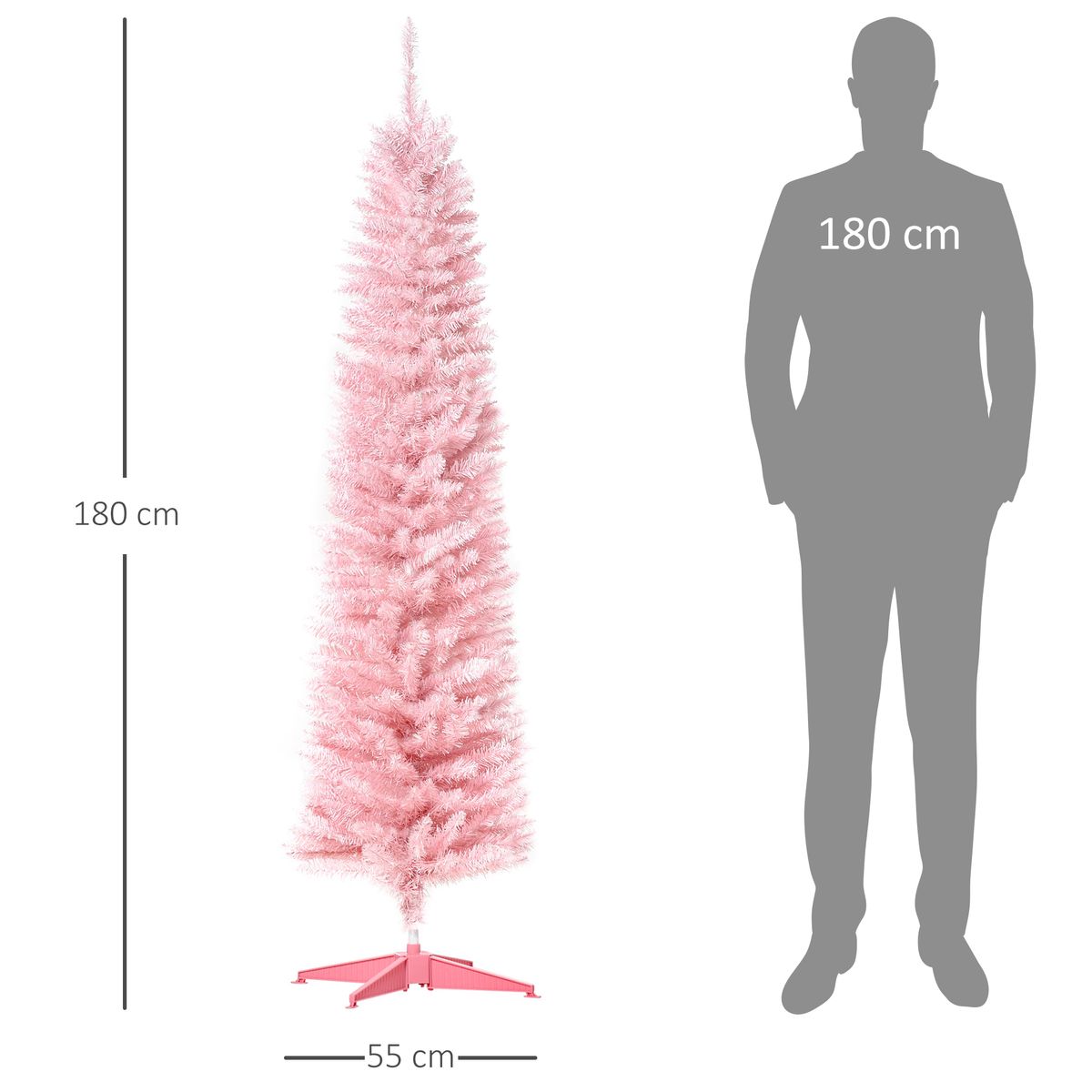 Árbol de Navidad Homcom 390 ramas rosa Ø55x180 cm medidas