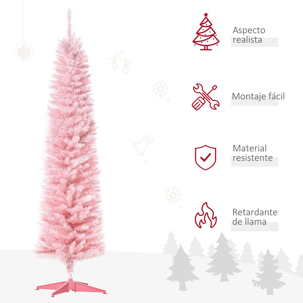 Árbol de Navidad Homcom 390 ramas rosa Ø55x180 cm caracteristicas