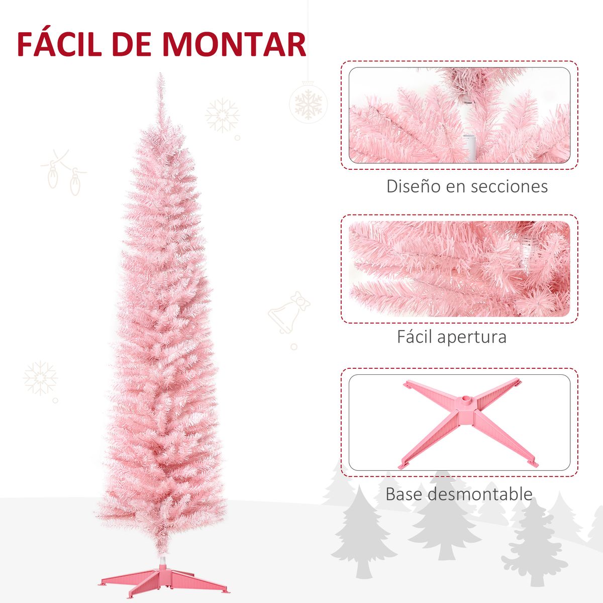 Árbol de Navidad Homcom 390 ramas rosa Ø55x180 cm