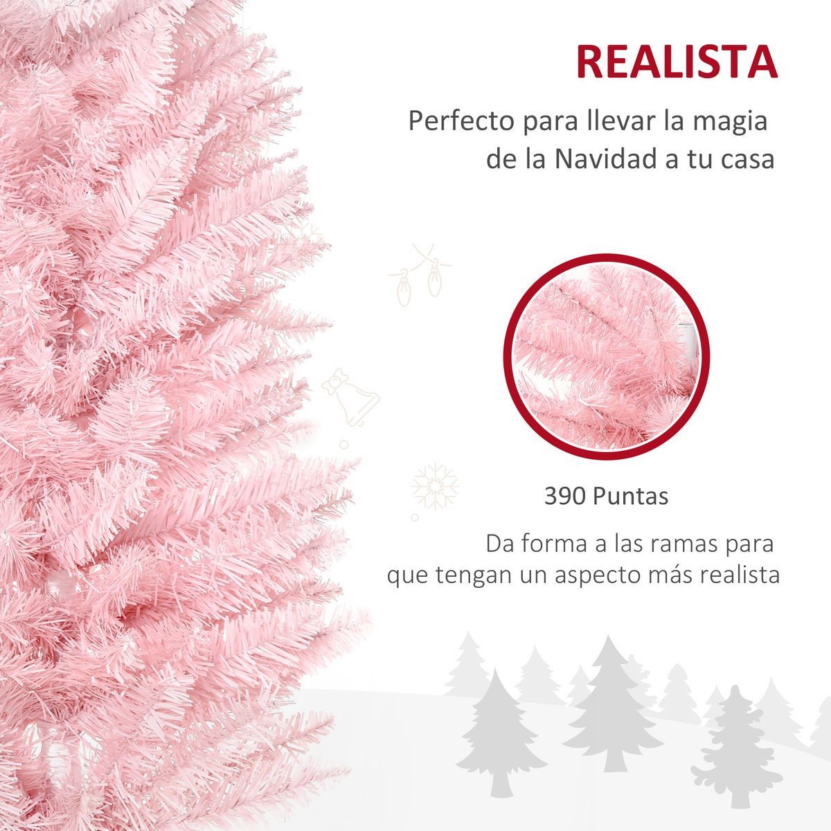 Árbol de Navidad Homcom 390 ramas rosa Ø55x180 cm