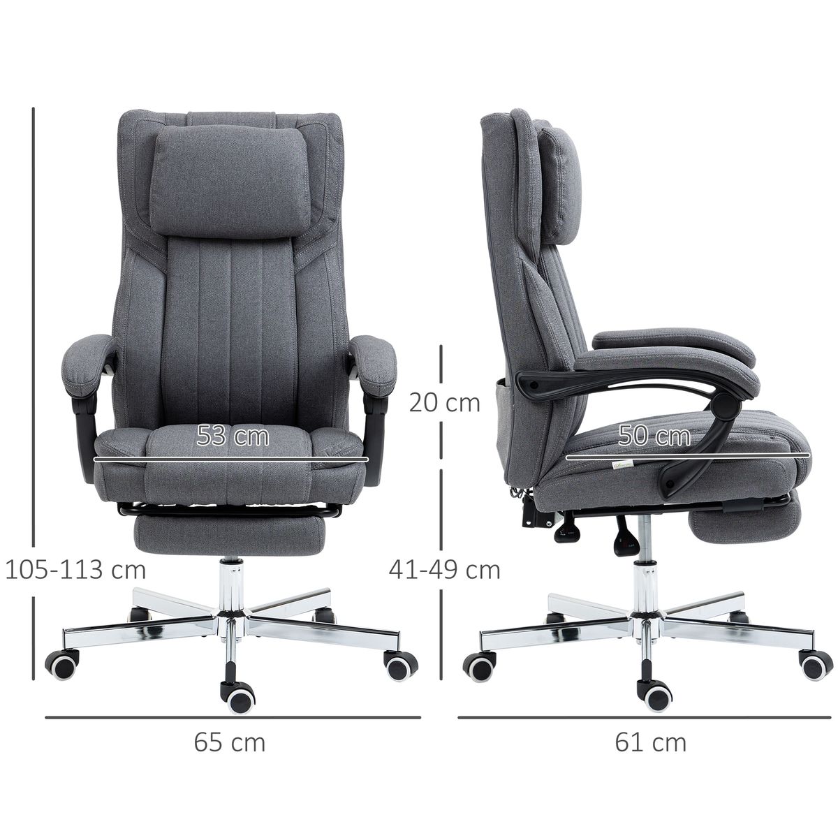 Silla de oficina Ficus Vinsetto 5 modos de masaje 3 áreas reclinable gris 105-113x61x65 cm