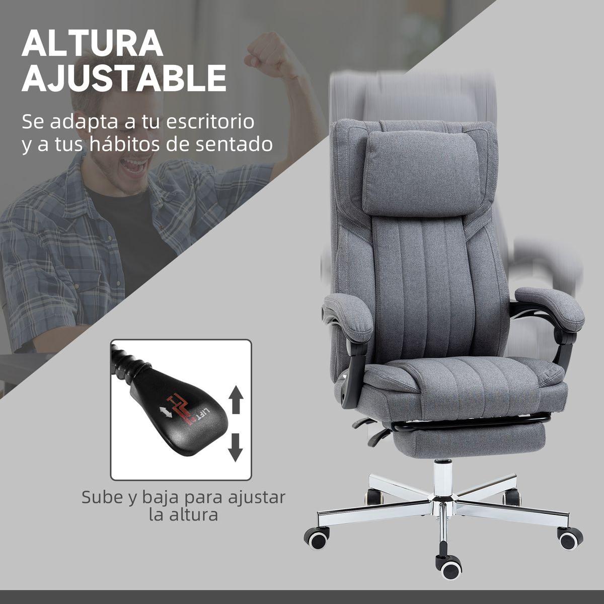 Silla de oficina Ficus Vinsetto 5 modos de masaje 3 áreas reclinable gris 105-113x61x65 cm