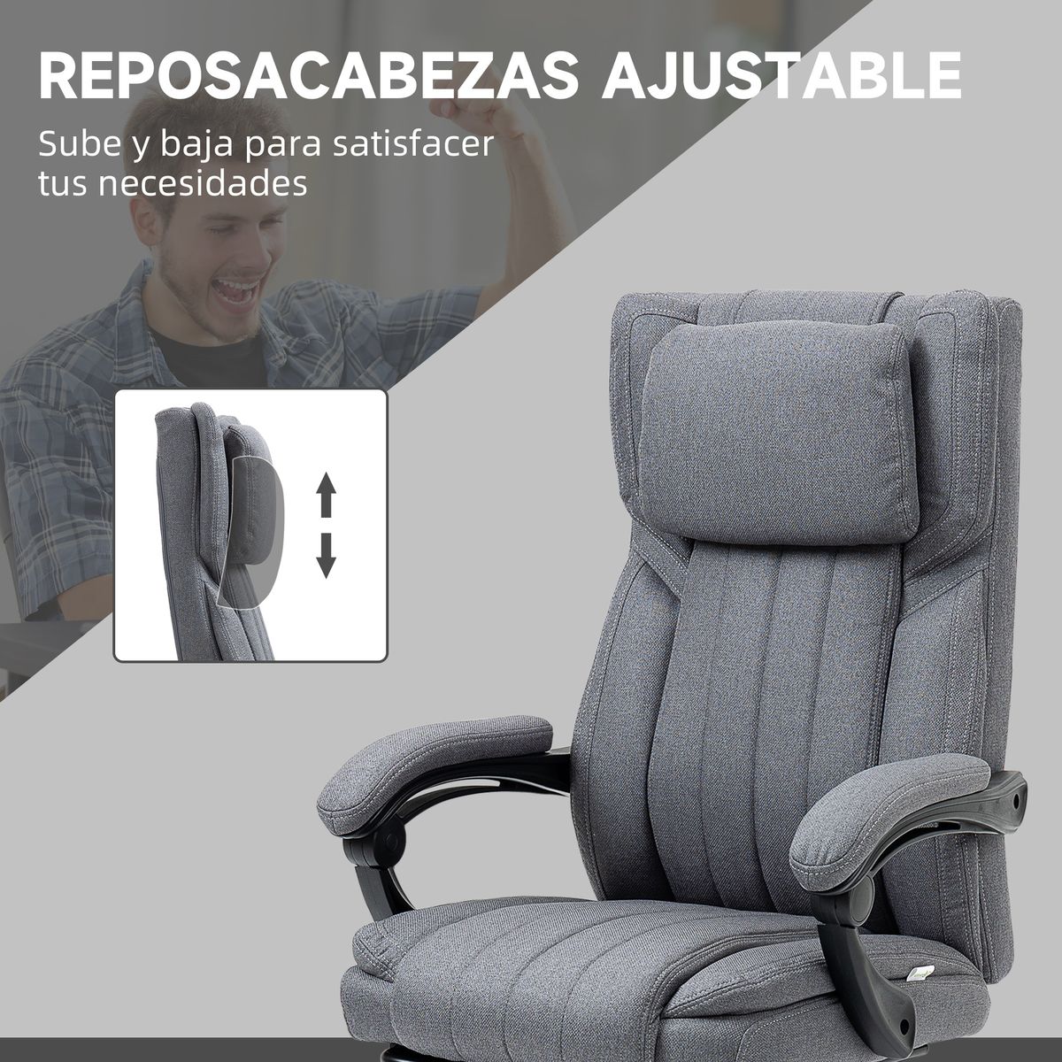 Silla de oficina Ficus Vinsetto 5 modos de masaje 3 áreas reclinable gris 105-113x61x65 cm