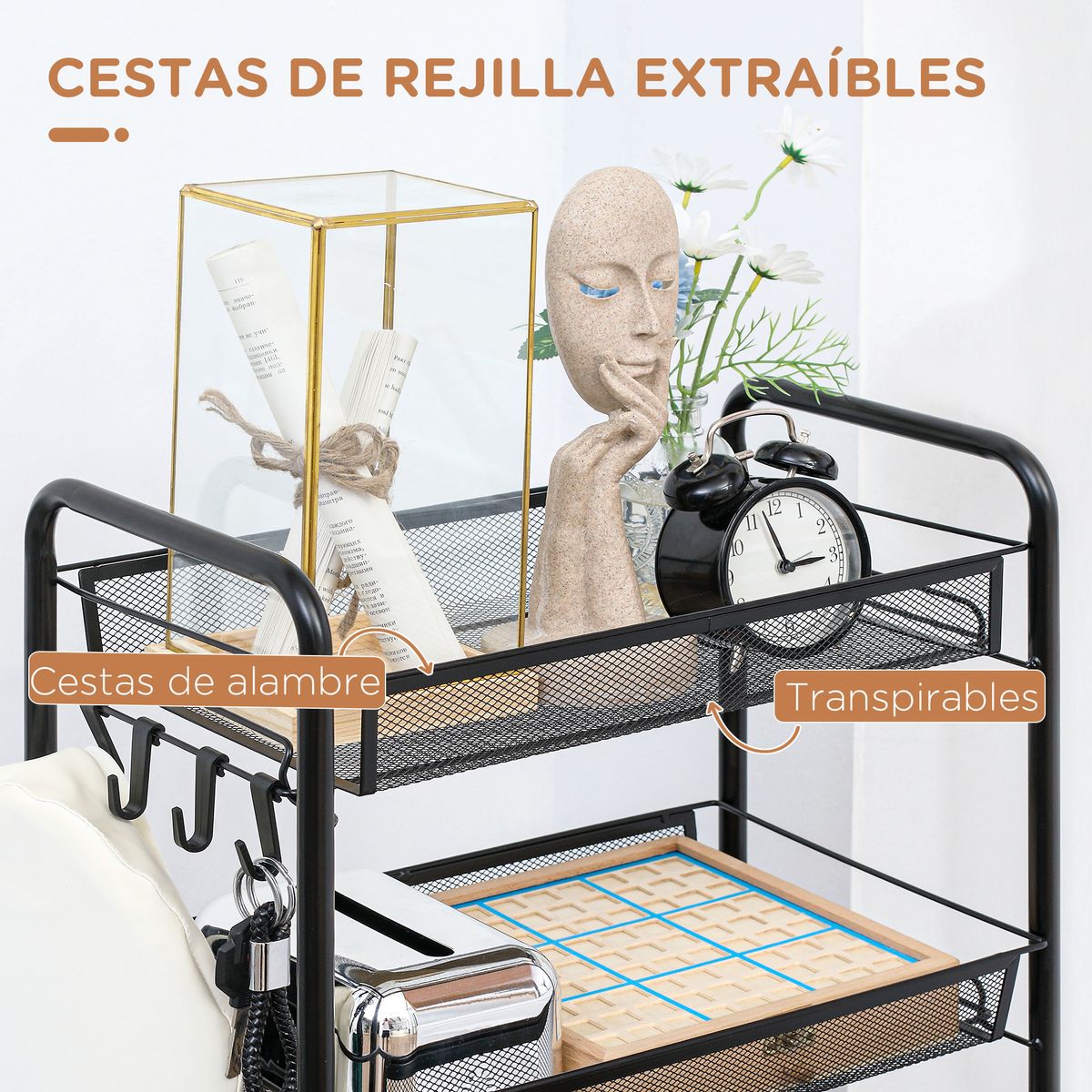 Carrito auxiliar Tajo Homcom 5 estantes con ruedas negro 106x26,5x45 cm