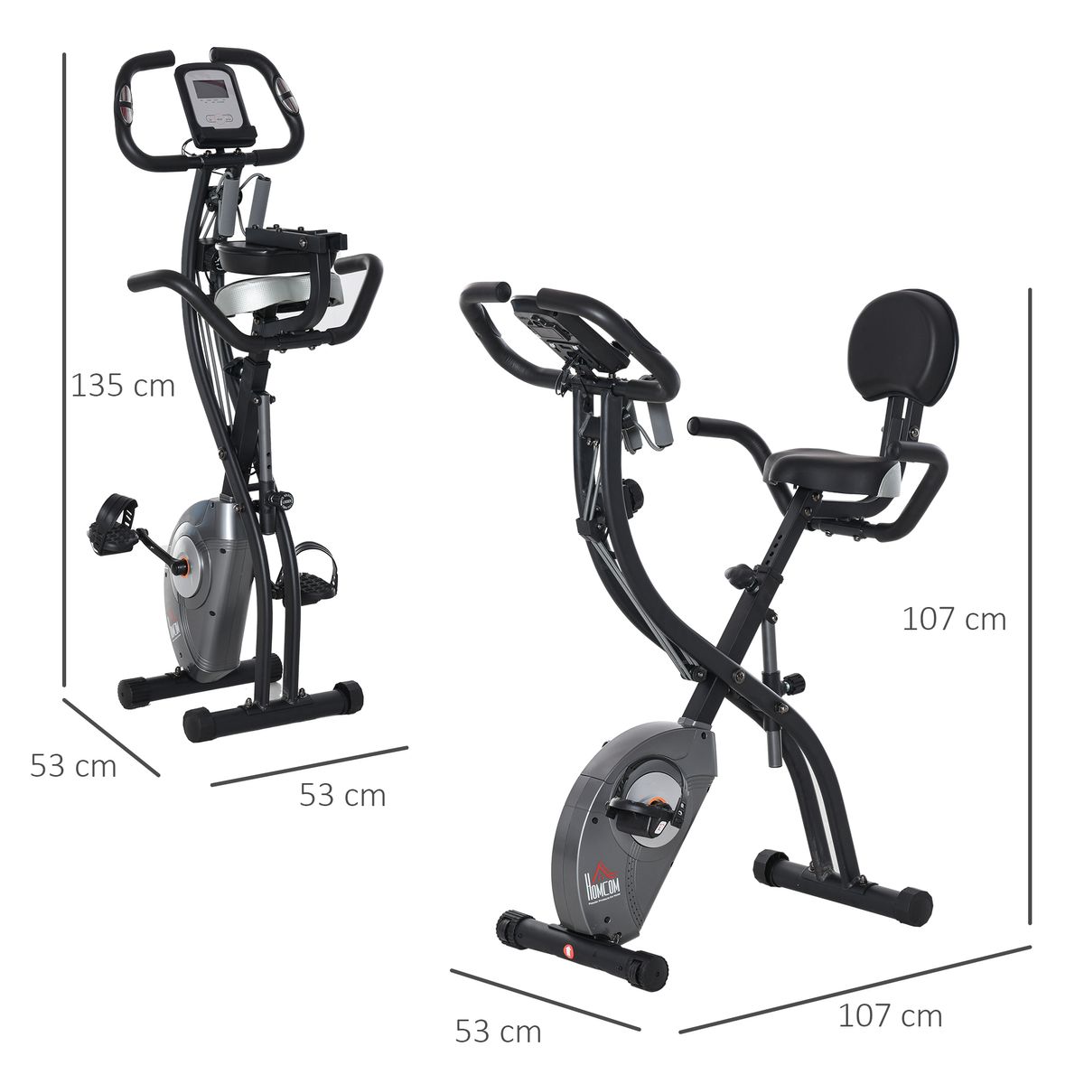 Bicicleta estática Homcom diseño plegable 8 resistencias negro/gris 107x107x53 cm medidas