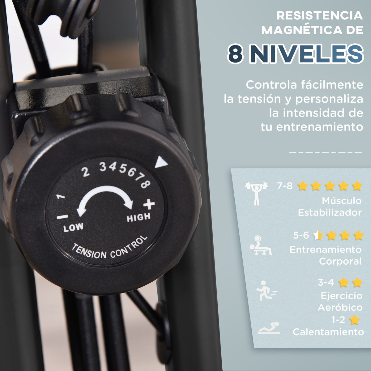 Bicicleta estática Homcom diseño plegable 8 resistencias negro/gris 107x107x53 cm