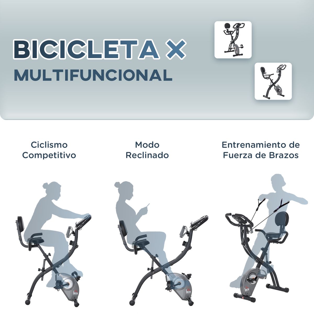 Bicicleta estática Homcom diseño plegable 8 resistencias negro/gris 107x107x53 cm