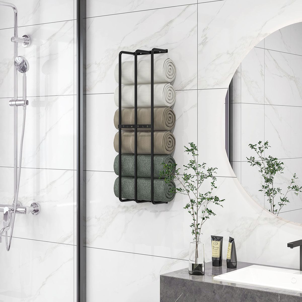 Toallero de pared Merlín Homcom 6 toallas extragrandes metal negro 74x21x12 cm
