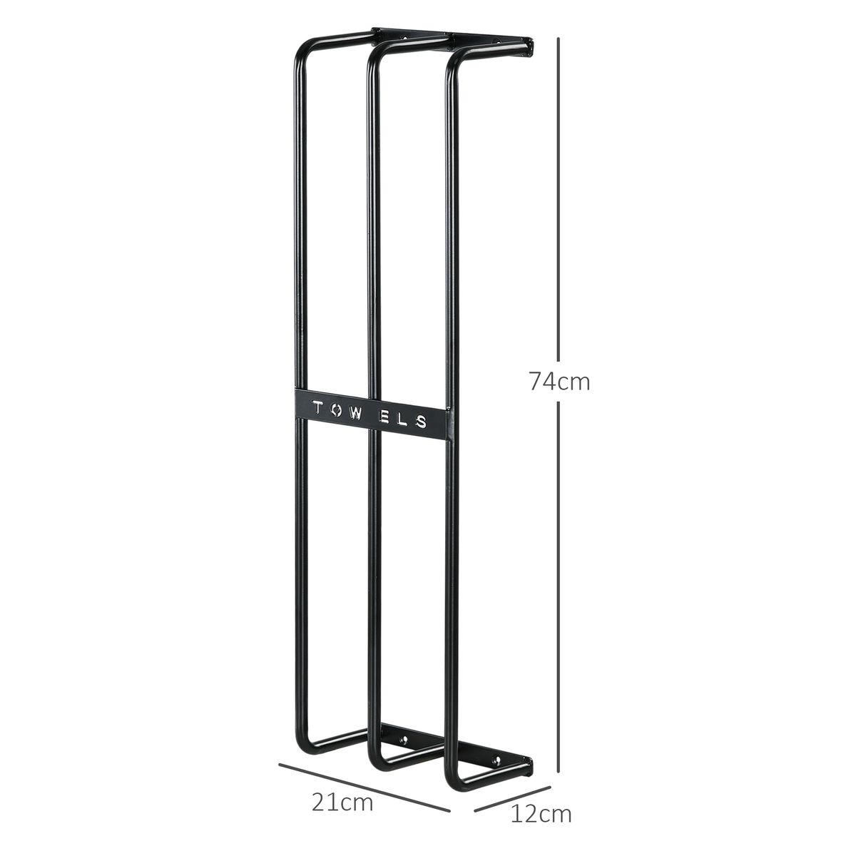 Toallero de pared Merlín Homcom 6 toallas extragrandes metal negro 74x21x12 cm