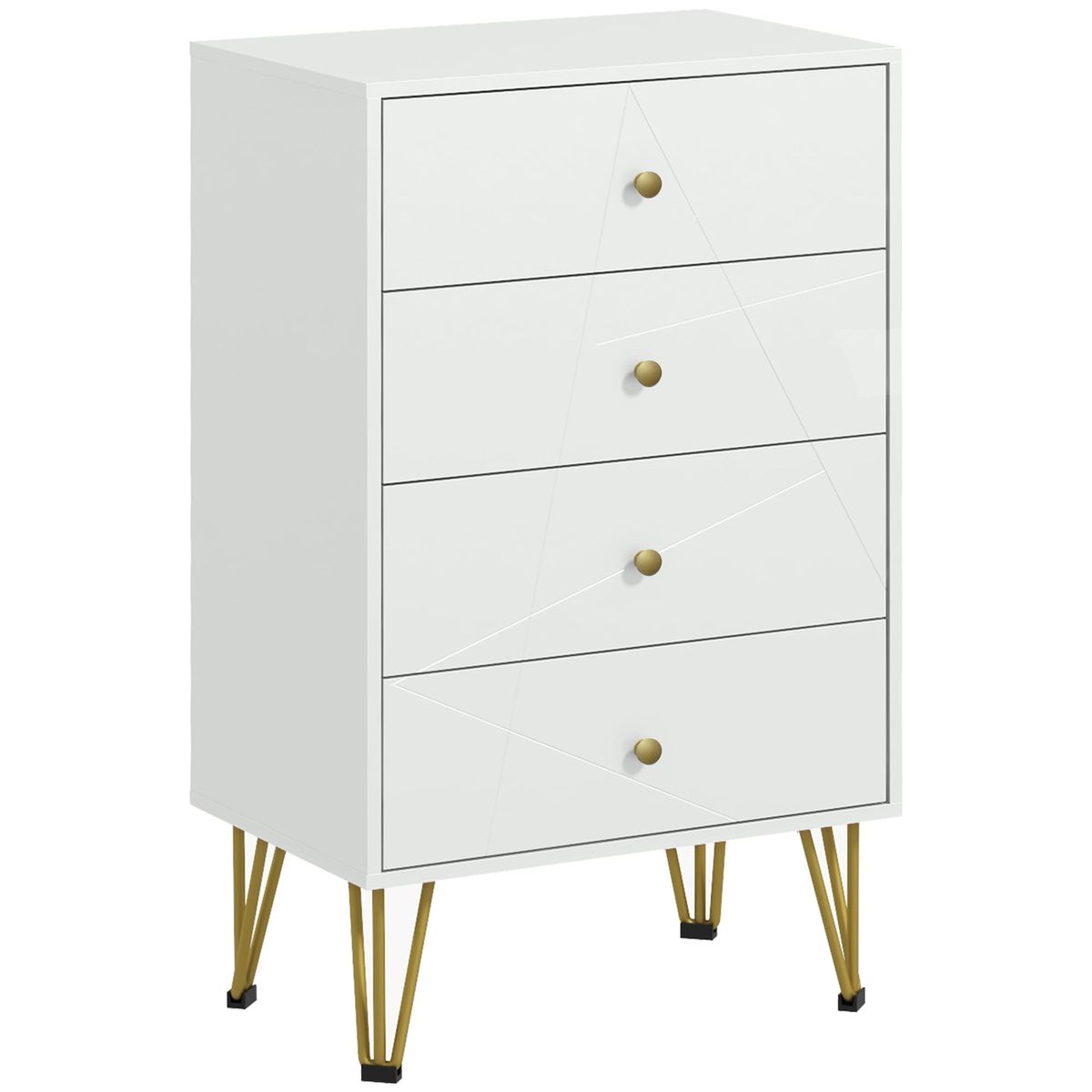 Cómoda Estrasburgo Homcom 4 cajones con patas de horquilla blanco/dorado 100x40x60 cm