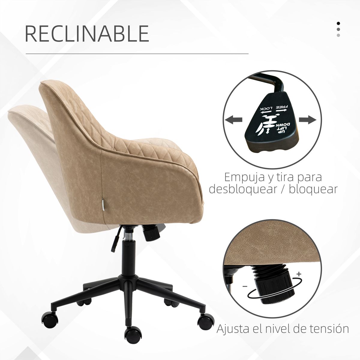 Silla de oficina Petunia Vinsetto ergonómica basculante ajustable marrón 50-60x59x60 cm