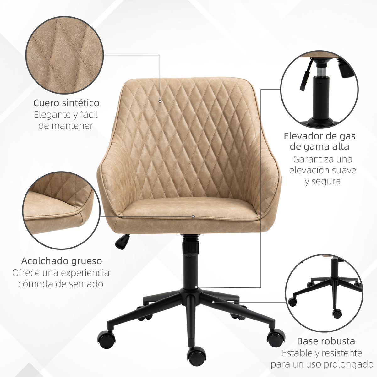 Silla de oficina Petunia Vinsetto ergonómica basculante ajustable marrón 50-60x59x60 cm