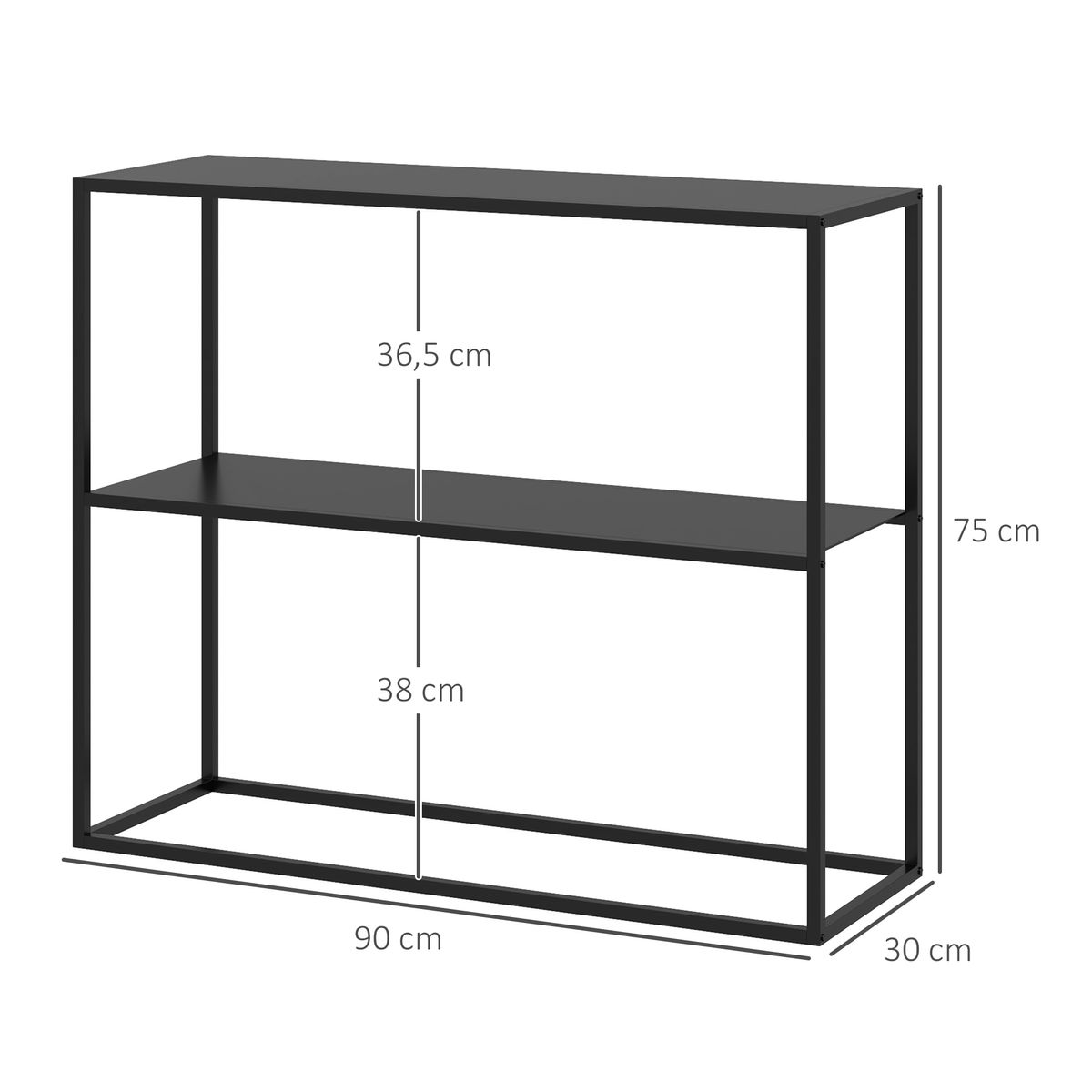 Mueble de recibidor Baco Homcom estilo industrial 2 estantes acero negro 75x90x30 cm