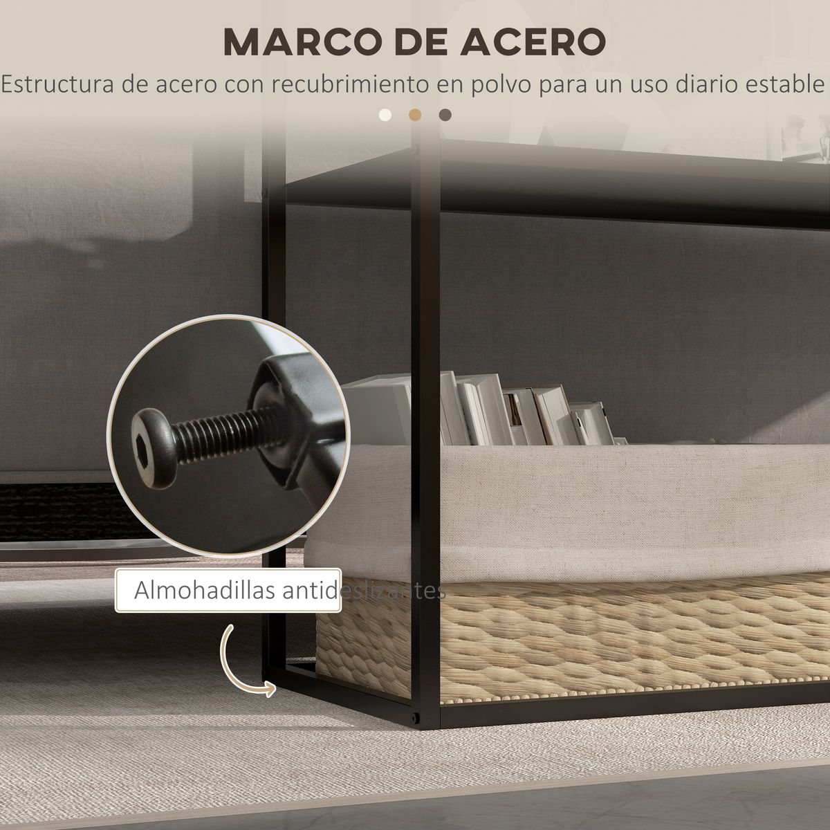 Mueble de recibidor Baco Homcom estilo industrial 2 estantes acero negro 75x90x30 cm