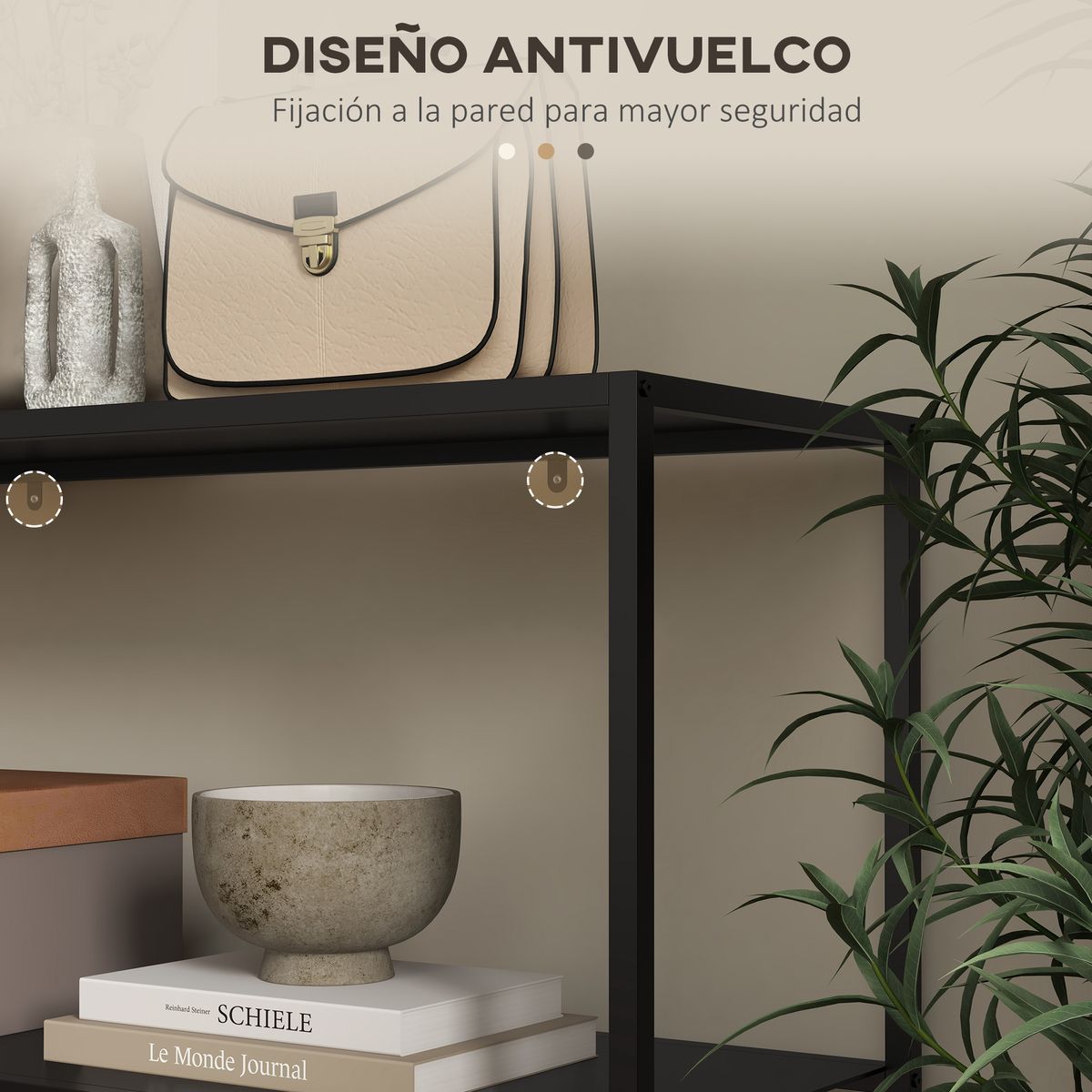 Mueble de recibidor Baco Homcom estilo industrial 2 estantes acero negro 75x90x30 cm