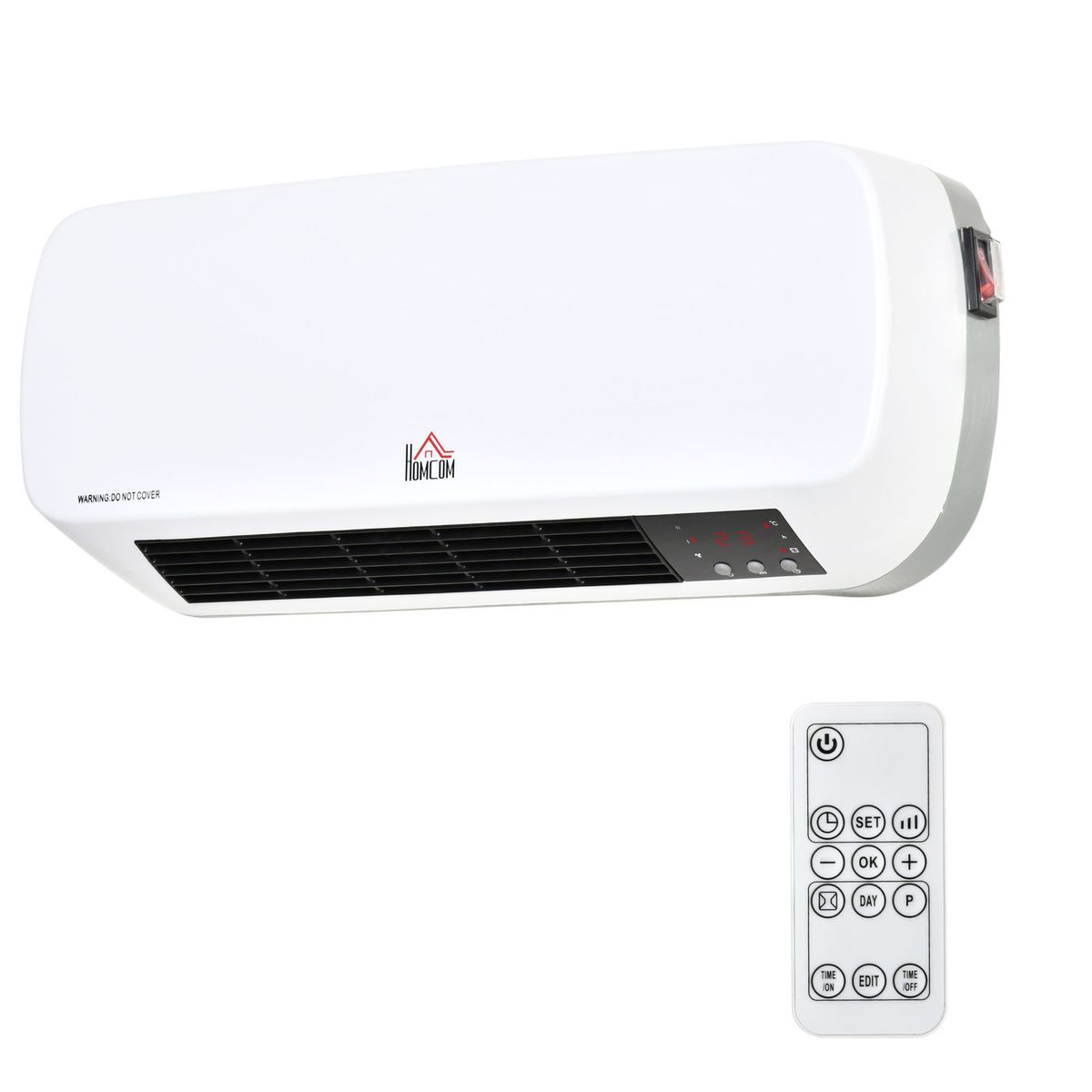 Calefactor de pared Homcom 2000W 3 modos 25 m² con mando a distancia blanco fondo blanco