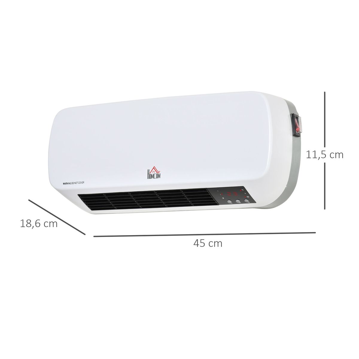 Calefactor de pared Homcom 2000W 3 modos 25 m² con mando a distancia blanco medidas