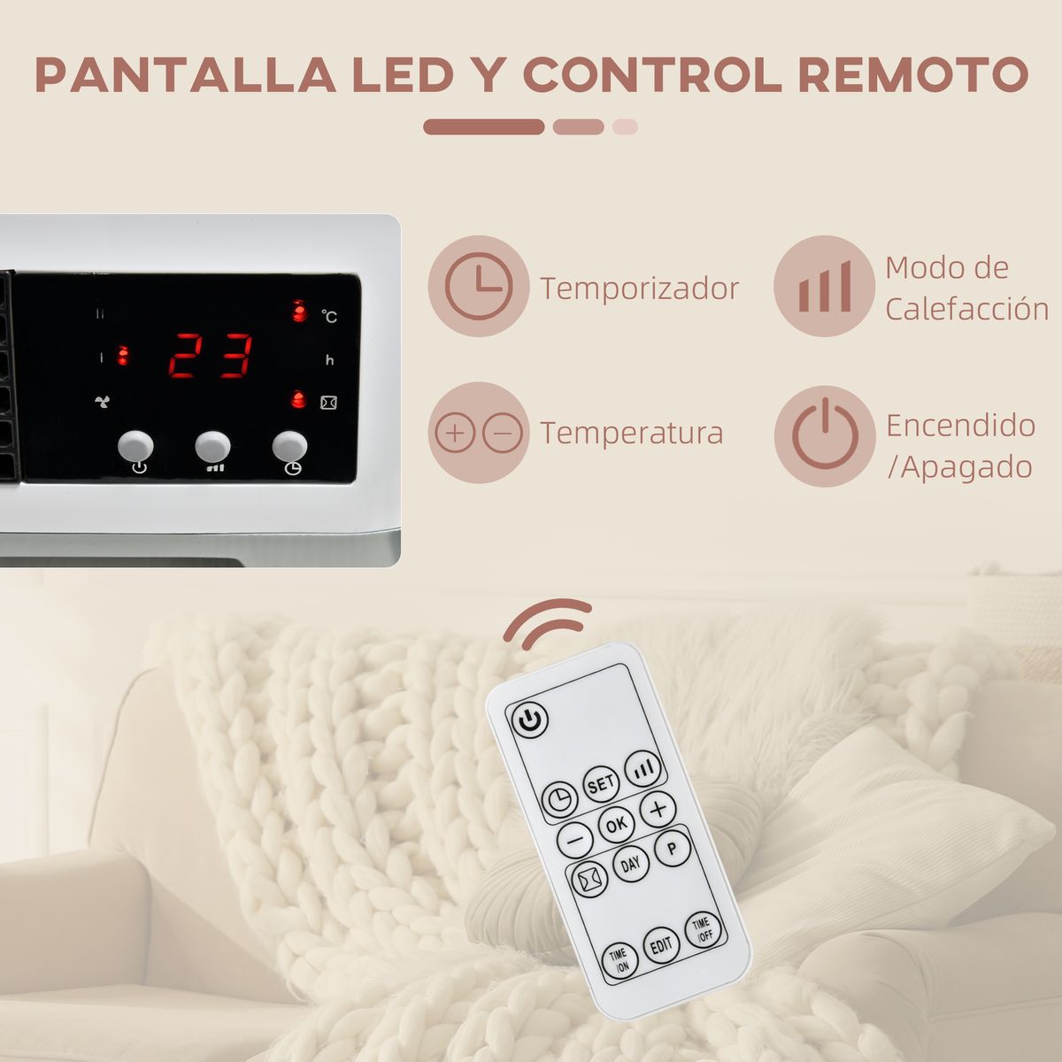Calefactor de pared Homcom 2000W 3 modos 25 m² con mando a distancia blanco