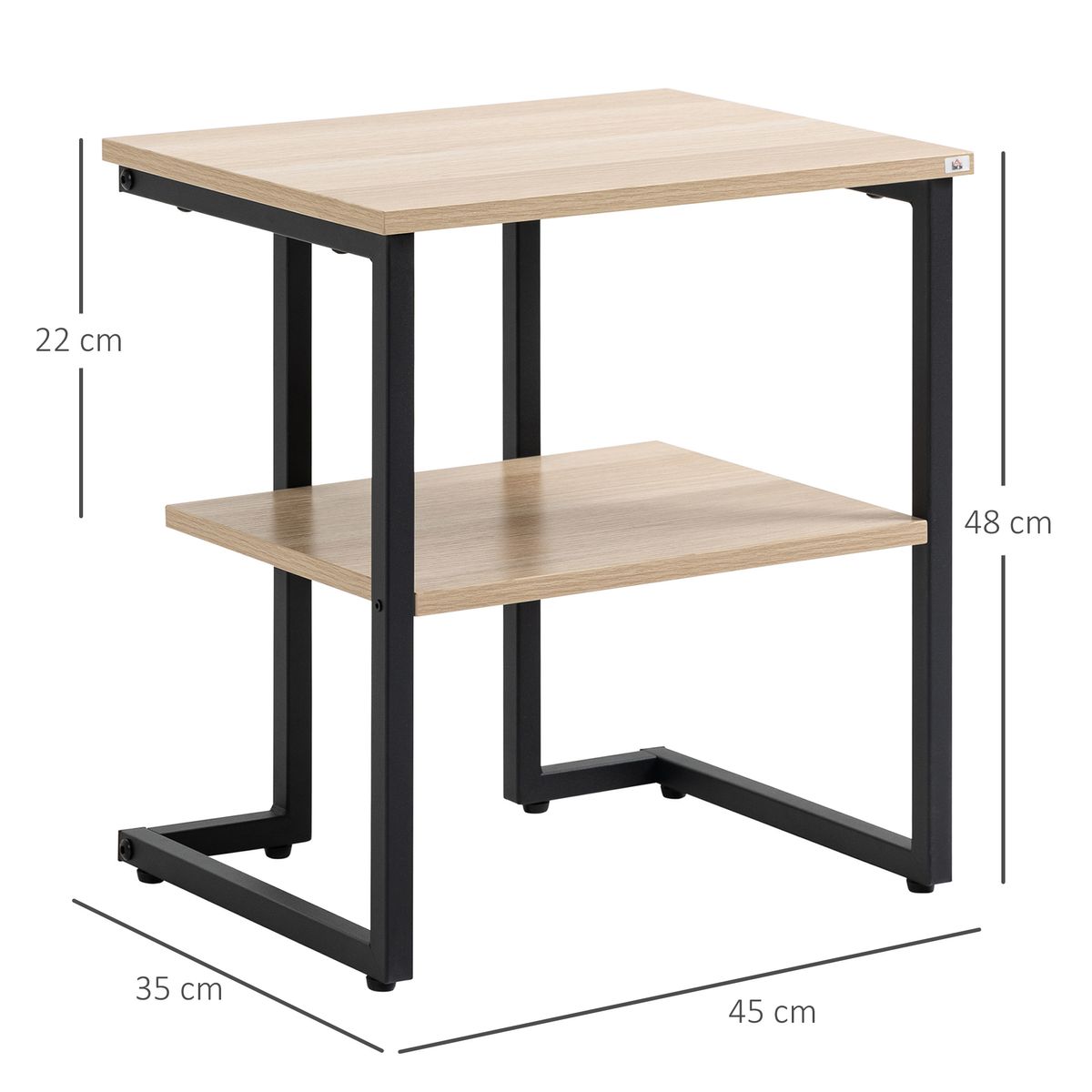 Mesa auxiliar Centauro Homcom 2 estantes pies ajustables negro/natural 48x35x45 cm