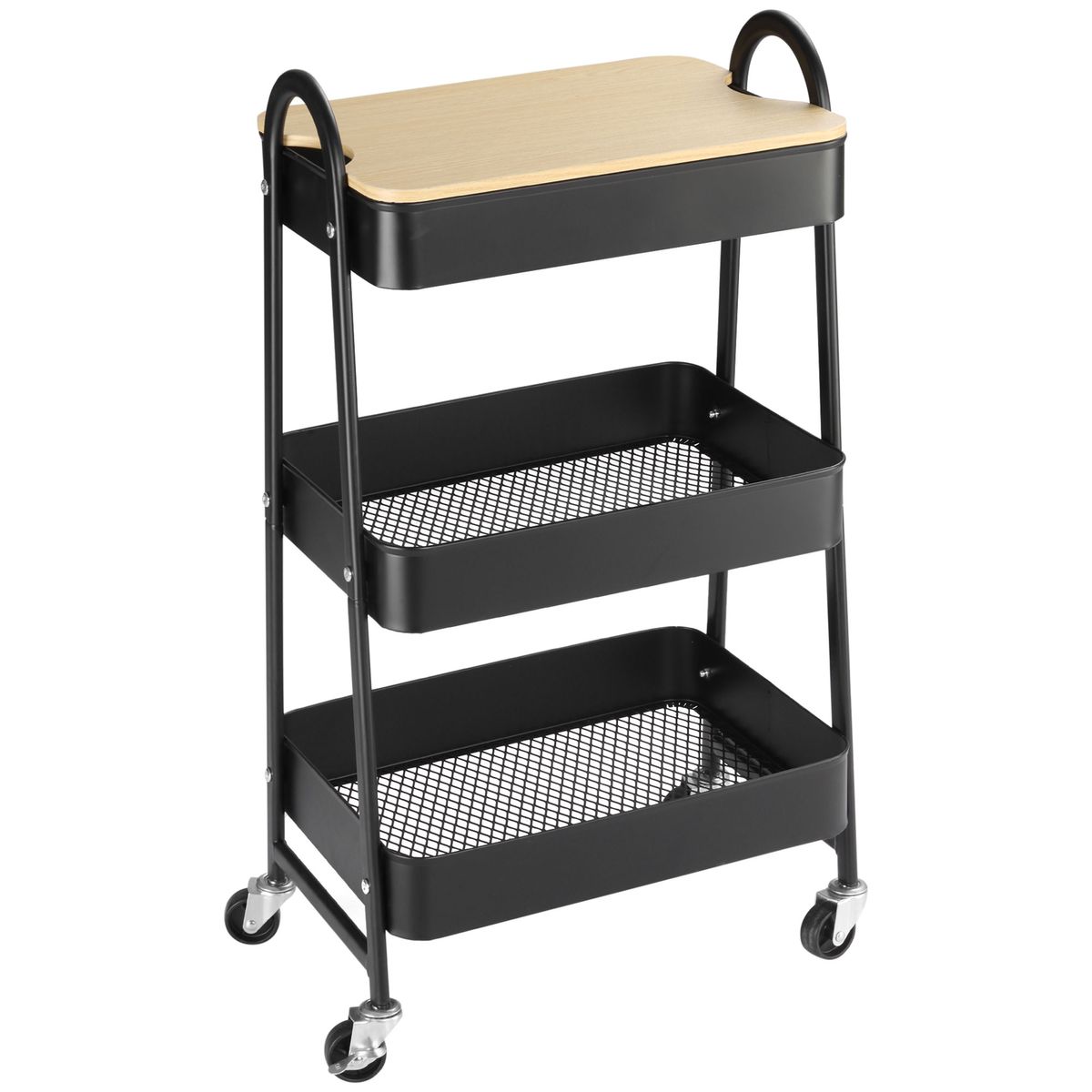 Carrito auxiliar con encimera Guadiana Homcom 3 estantes con ruedas negro 79,4x31x45 cm