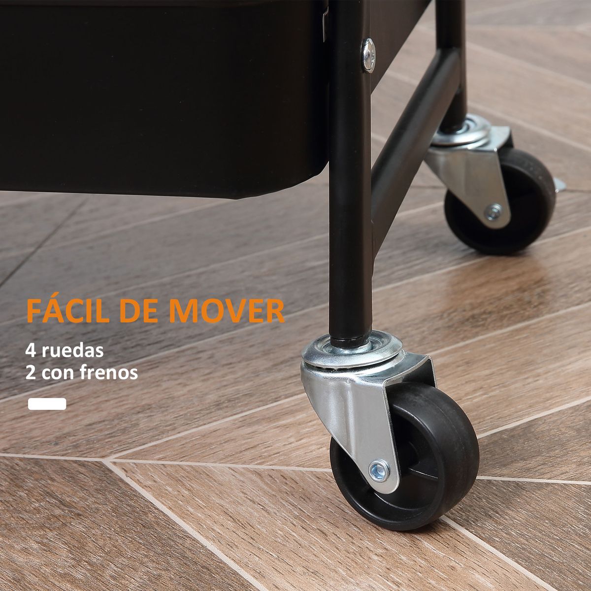 Carrito auxiliar con encimera Guadiana Homcom 3 estantes con ruedas negro 79,4x31x45 cm