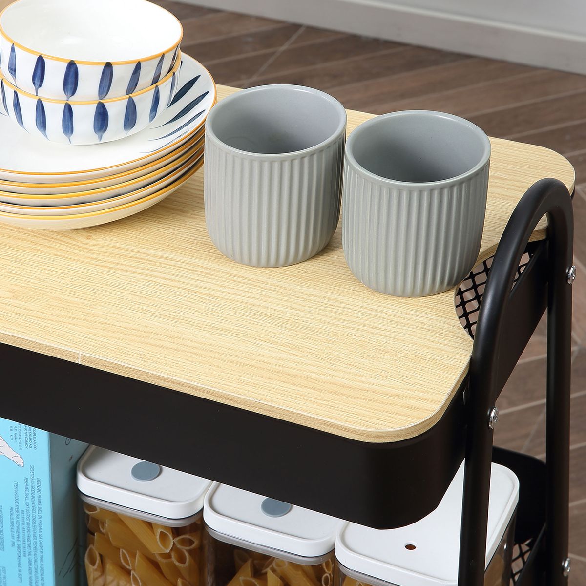 Carrito auxiliar con encimera Guadiana Homcom 3 estantes con ruedas negro 79,4x31x45 cm