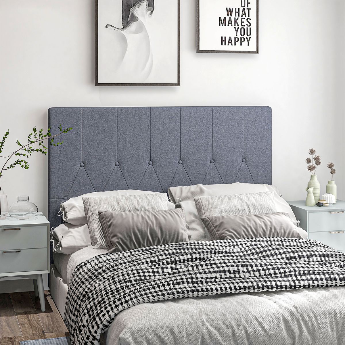 Cabecero Type Homcom tapizado en tela gris 120x160x7 cm animada
