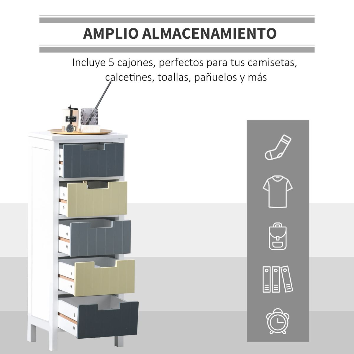 Cajonera Luz Homcom 5 cajones multicolor 90,5x35x28 cm