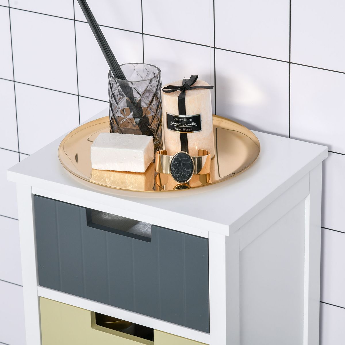 Cajonera Luz Homcom 5 cajones multicolor 90,5x35x28 cm detalle