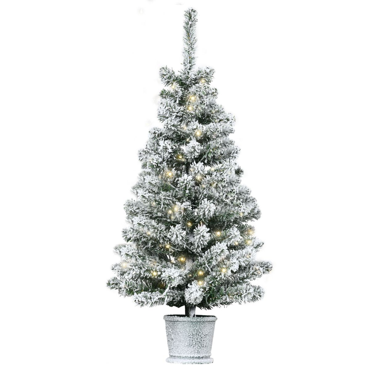 Árbol de Navidad Homcom 116 ramas efecto nevado con 60 luces LEDs verde Ø40x90 cm fondo blanco