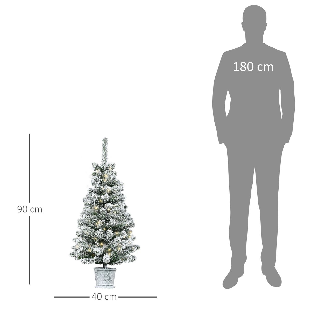Árbol de Navidad Homcom 116 ramas efecto nevado con 60 luces LEDs verde Ø40x90 cm medidas
