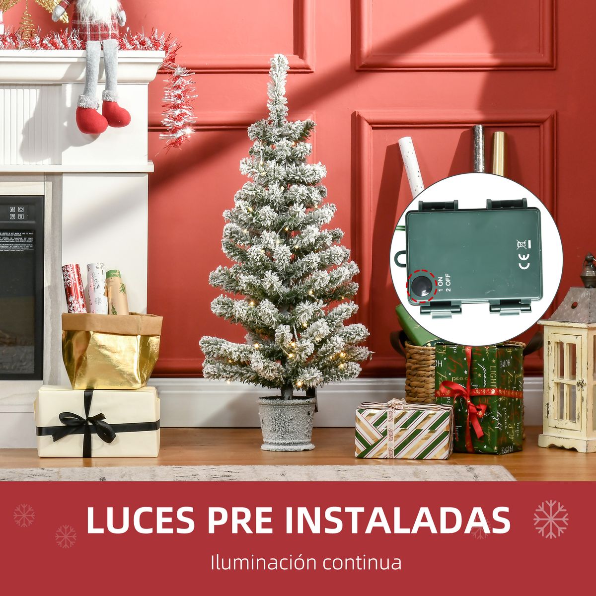 Árbol de Navidad Homcom 116 ramas efecto nevado con 60 luces LEDs verde Ø40x90 cm