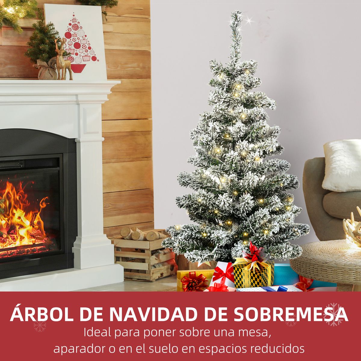 Árbol de Navidad Homcom 116 ramas efecto nevado con 60 luces LEDs verde Ø40x90 cm