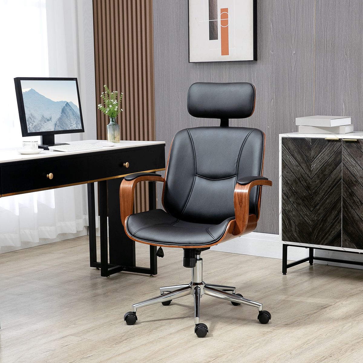 Silla de oficina Cactus Vinsetto basculante + reposacabezas extraíble negro 110-120x62x63 cm