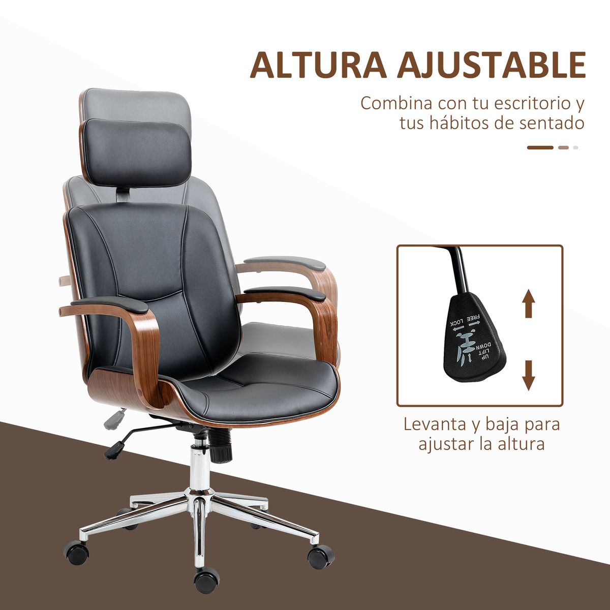 Silla de oficina Cactus Vinsetto basculante + reposacabezas extraíble negro 110-120x62x63 cm
