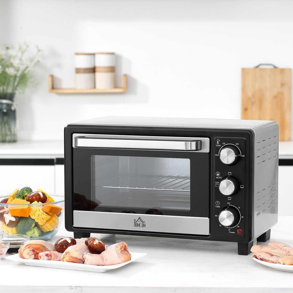 Horno eléctrico de sobremesa Homcom Casiopea 1400W portátil 16L plata 28,1x32x44 cm
