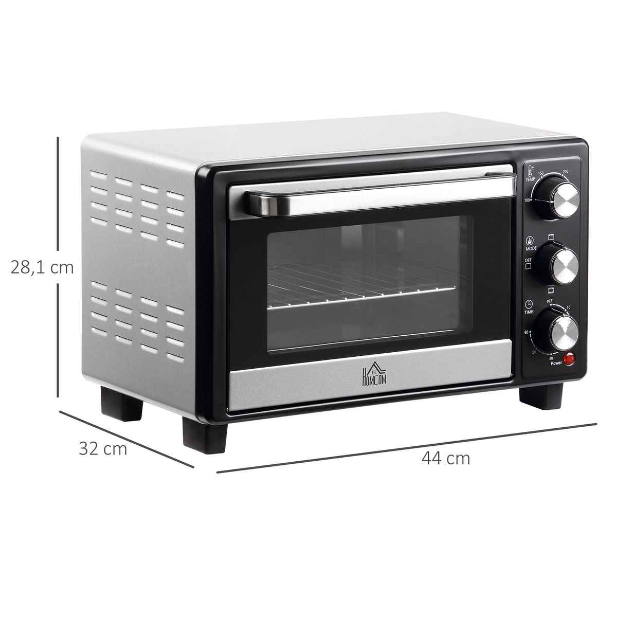 Horno eléctrico de sobremesa Homcom Casiopea 1400W portátil 16L plata 28,1x32x44 cm