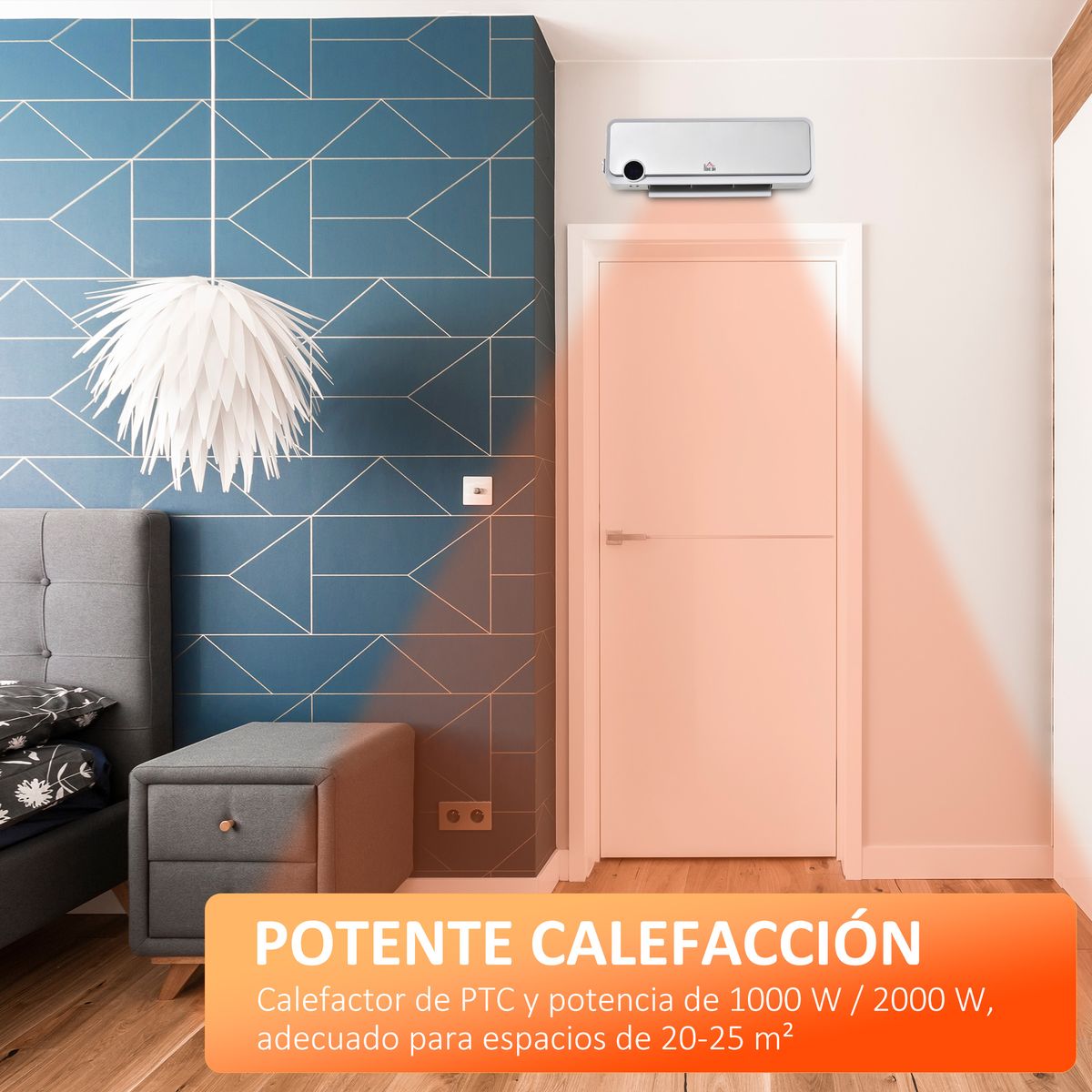Calefactor de pared Homcom 2000W 3 modos con pantalla LED blanco