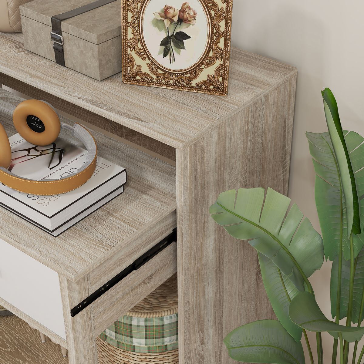 Consola extensible Musa Homcom melamina convertible en escritorio 2 niveles roble 87x35x95 cm
