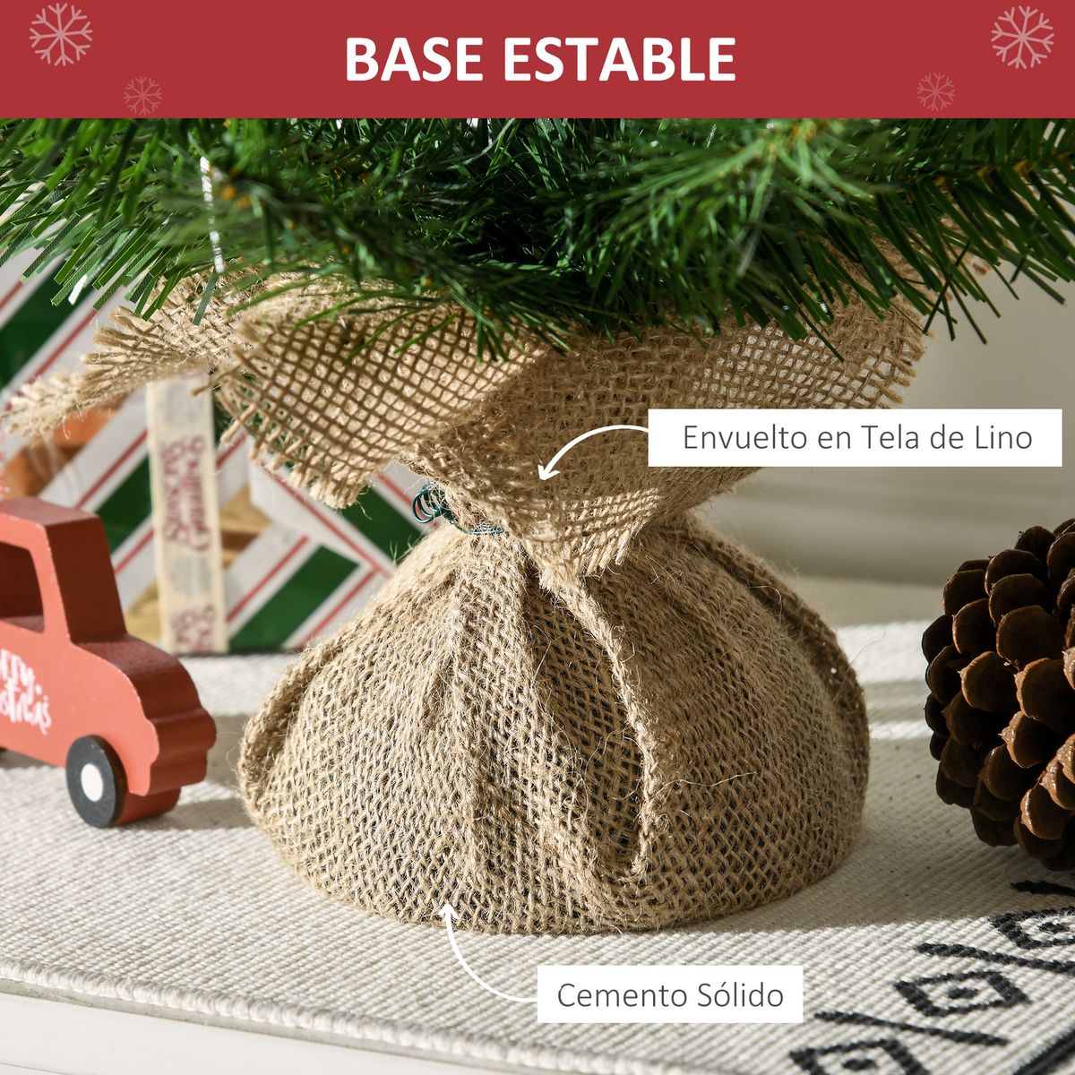 Árbol de Navidad Homcom 70 ramas con base de tela verde Ø44x60 cm detalle